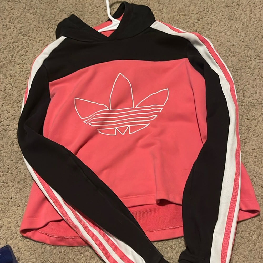 Pink adidas crop top hoodie
